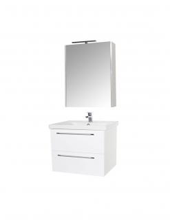 Set Baza si lavoar GN0541 cu sertare, suspendat si Oglinda GN5011 - 60 cm, alb