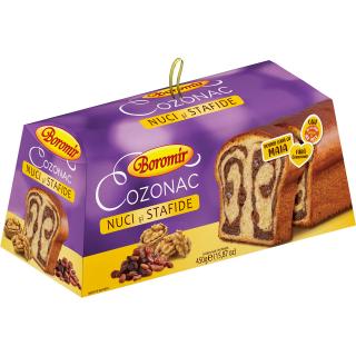 Cozonac Boromir cu 35 % crema nuca si stafide 450g