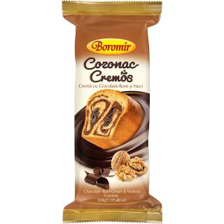 Cozonac Cremos crema cu ciocolata-rom si nuci 550g