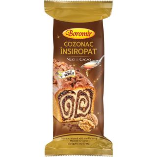 Cozonac Insiropat cu sirop de vanilie, crema cu nuci si cacao 550g