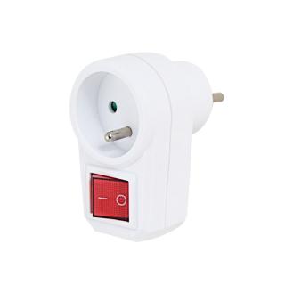 Adaptor priza cu un port si intrerupator integrat, 3680W, 16A, dimensiuni 85 x 74 x 50 mm, protectie copii, Tip E, alb