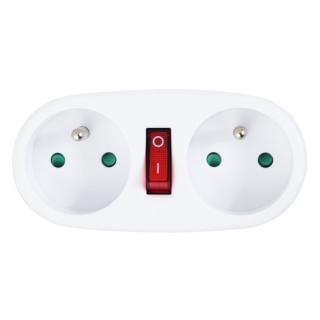 Adaptor priza dubla cu un intrerupator, 3680W, 16A, cu impamantare, dimensiuni 107 x 805 x 52 mm, alb