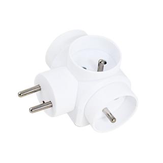 Adaptor priza multipla cu 3 porturi laterale, 3680W, 16A, stecher cu impamantare, dimensiuni 85 x 80 x 57 mm, alb