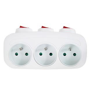 Adaptor priza tripla cu 3 intrerupatoare individuale, 3680W, 16A, cu impamantare, dimensiuni 152 x 85 x 82 mm, alb