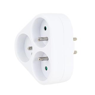 Adaptor priza tripla triunghiulara, 3680W, 16A, cu impamantare, dimensiuni 87 x 87 x 75 mm, alb