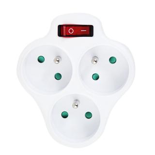 Adaptor priza tripla triunghiulara cu un intrerupator, 3680W, 16A, cu impamantare, dimensiuni 105 x 92 x 75 mm, alb