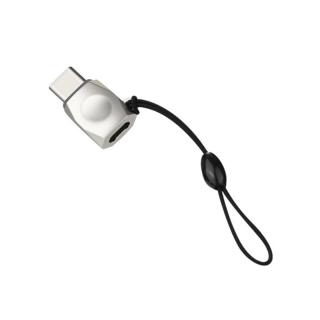 Adaptor USB tip C tata la microUSB mama, HOCO UA8, carcasa aliaj de zinc, cu snur elastic, argintiu