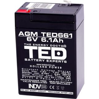 Baterie 6V 6.1Ah VRLA AGM Stationara TED Electric , pentru UPS, Echipamente Medicale, Sisteme de Securitate si Iluminat, 70 x 48 x 101 mm, TED661