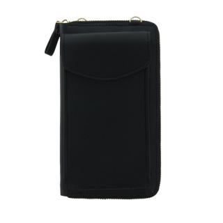 Borseta pentru smartphone, bani si documente, Model 22768, dimensiuni 20 x 11 x 4.5 cm, cu o curea reglabila de 126 cm, din piele ecologica, neagra