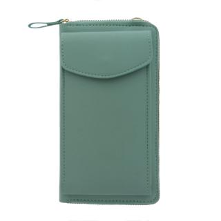 Borseta pentru smartphone, bani si documente, Model 22769, dimensiuni 20 x 11 x 4.5 cm, cu o curea reglabila de 126 cm, din piele ecologica, verde