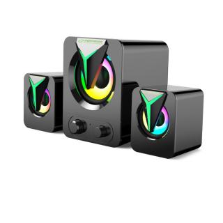 Boxe stereo 2.1, 10W, conectare jack 3.5mm, alimentare USB, Esperanza Rainbow Soprano 95857, iluminare RGB, negre