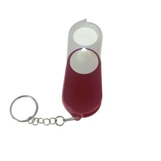 Breloc multifunctional cu lumina LED si lupa 10X pliabila, cu lantisor si inel de prins la chei, rosu cu alb