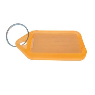 Breloc portocaliu, 55 x 30 mm, cu eticheta identificare si inel de prindere, Key Ring Tag, din plastic