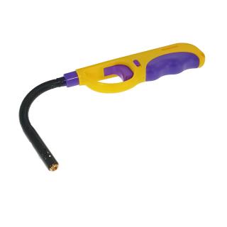 Bricheta cu gaz si aprinzator antivant, gat flexibil, rezervor reincarcabil, buton blocare, lungime 28 cm, galben cu mov