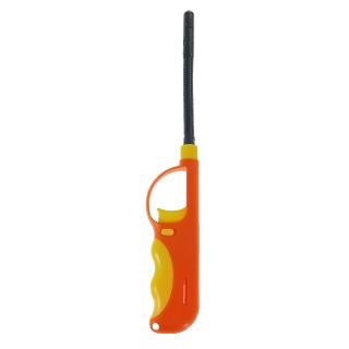 Bricheta cu gaz si aprinzator antivant, gat flexibil, rezervor reincarcabil, buton blocare, lungime 28 cm, portocaliu cu galben
