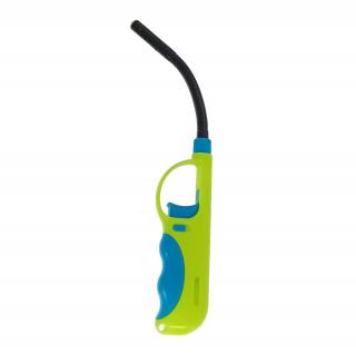 Bricheta cu gaz si aprinzator antivant, gat flexibil, rezervor reincarcabil, buton blocare, lungime 28 cm, verde cu albastru