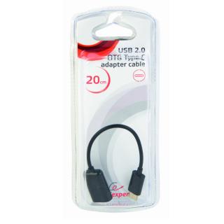 Cablu adaptor OTG USB 2.0 mama la USB tip C tata, Cablexpert 10011, lungime 20 cm, in blister, negru