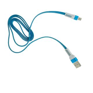 Cablu plat cu conectori protejati USB 2.0 tata la microUSB tata, lungime 1 metru, albastru cu alb