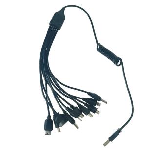 Cablu USB 10 in 1, CT101-C, alimentare de la USB, fir spiralat, 10 conectori cu cablu, negru