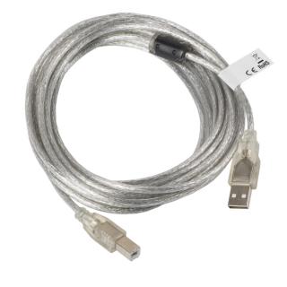 Cablu USB 2.0 pentru imprimanta, Lanberg 41357, lungime 5m, cu ferita, USB-A tata la USB B tata,  transparent