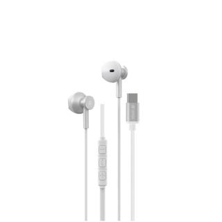 Casti in-ear cu microfon, cablu 120cm si conector USB Tip C, Smart M2 Digital Metal Silver, control pe fir, decodare digitala, pentru smartphone, argintii