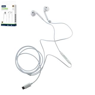 Casti JELLICO EP2A, conector USB-C, cu microfon, cablu 1.2M, semi-In-Ear, sunet puternic, bass profund, albe