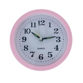 Ceas de masa cu alarma, afisaj analog, alimentare 1 x AA, cadran roz, 120 x 120 x 40 mm, fond alb
