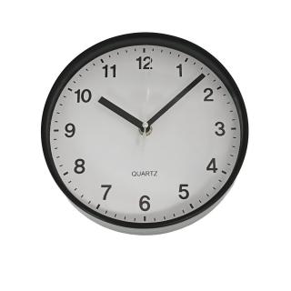 Ceas de perete silentios, cu design simplu, diametru 20 cm, afisaj analogic, cadran negru, fond alb
