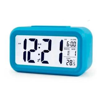 Ceas digital LED, cu alarma, termometru si calendar, amanare alarma, senzor iluminare, baterie 3 x AAA, 137 x 80 x 48 mm, albastru