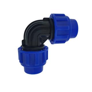 Cot racord hidraulic PEHD 20mm, conector 90 grade, piulita dubla, presiune 16 bar, pentru apa potabila si irigatii