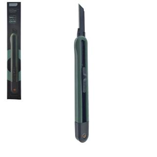 Cutter utilitar cu sina metalica, model Home Series 00740m, lama inox innegrit cu 13 sectiuni , lungime lama 80mm, latime lama 9mm, verde inchis