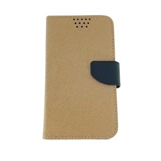 Husa universala pentru smartphone cu ecran de pana la 5.5 inch , 145mm x 80mm, tip carte, cu inchidere magnetica si functie stand, buzunar card, Smart Universal Fancy Silicon, auriu cu negru
