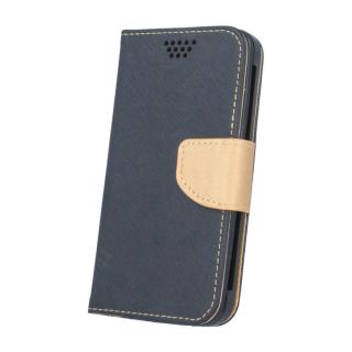 Husa universala pentru smartphone cu ecran de pana la 5.5 inch , 159mm x 87mm, tip carte, cu inchidere magnetica si functie stand, buzunar card, Smart Universal Fancy Silicon, neagra cu auriu