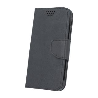 Husa universala pentru smartphone cu ecran de pana la 5.5 inch , 159mm x 87mm, tip carte, cu inchidere magnetica si functie stand, buzunar card, Smart Universal Fancy Silicon, neagra