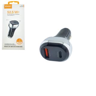 Incarcator auto 52.5W X-START CC117, cu 2 porturi, 1 x USB-C PD 30W, 1 x USB-A QC3.0, cu protectie, negru