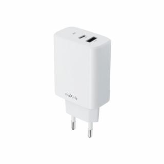 Incarcator dual cu port USB-C si USB-A la priza Euro, Quick Charge+, PD 20W, 3A, Maxlife, 100-240V, alb