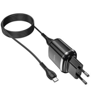Incarcator priza EU, HOCO N4 Aspiring 12W, cu cablu microUSB, lungime 1m, 5V   2.4 A, 2 x USB, negru