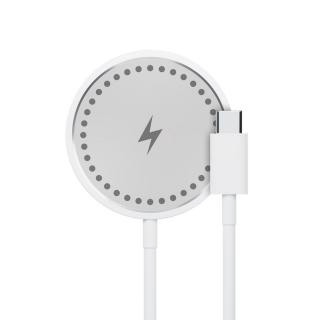 Incarcator wireless 15W, compatibil MagSafe, cu pad magnetic, cablu cu conector USB-C si lungime 1m, alb