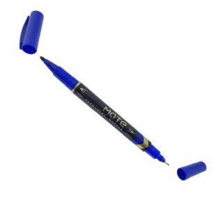 Marker permanent albastru cu 2 varfuri, 0.5mm si 1mm, pentru suprafete diverse
