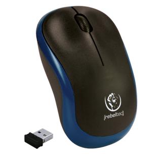 Mouse wireless 2.4 GHz cu receptor USB mini, Rebeltec Meteor, 1000 dpi, 3 butoane, 2 x AA, negru cu albastru