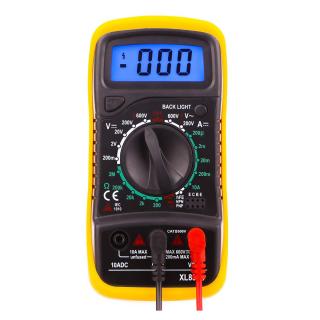 Multimetru digital XL830L, picior sustinere, DC AC, Tranzistor, OHM, Diode test, Data hold, negru-galben