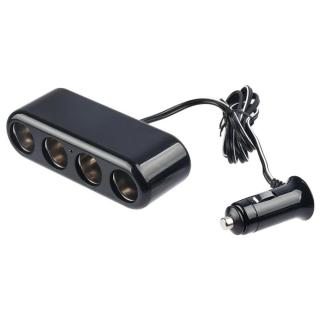 Multiplicator bricheta auto cu splitter 4 porturi, intrare curent DC 12-24V, cablu prelungitor 100cm, iesire curent 5V 1A, negru