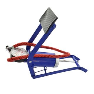 Pompa aer, de picior, Bossini , cu manometru pana la 7 bari, furtun 50 cm, metalica, albastra