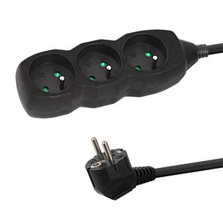 Prelungitor cu 3 prize si cablu cu lungime de 3m, 250V, 16A, sarcina maxima 3680W, cu impamantare si protectie copii, ES-96153, negru