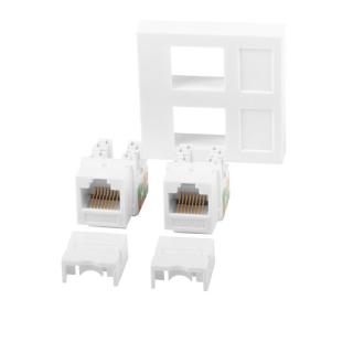 Priza dubla 2 x RJ45 , Lanberg 42390, fixare keystone, 2 x Cat 6 UTP, dimensiune panou 45 x 45 mm, modulara, alba