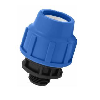 Racord adaptor hidraulic compresiune PEHD 20mm x 1 2  , Filet Exterior, presiune 16 bar, pentru conducte apa si irigatii, albastru-negru