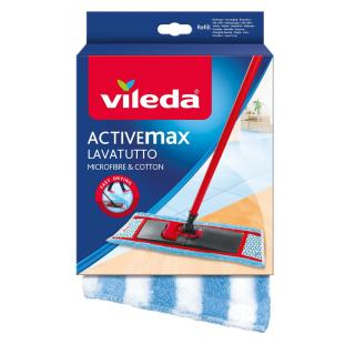 Rezerva pentru mop plat Vileda ActiveMax 00665, microfibre si bumbac, alb cu albastru