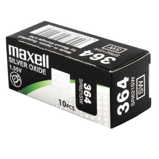 Set 10 baterii de ceas tip buton, Maxell SR621SW (364)   392   AG1, 1.55V, 6.8mm diametru x 2.6mm inaltime, capacitate 30 mAh, high drain, oxid de argint, in blistere