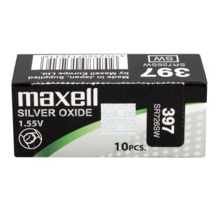 Set 10 baterii de ceas tip buton, Maxell SR726SW   397   AG2, 1.55V, 7.9mm diametru x 3.1mm inaltime, capacitate 36 mAh, oxid de argint, in blistere
