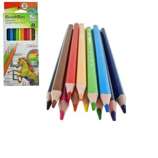 Set 12 creioane colorate, lungime 175 mm, corp triunghiular, grosime mina 3mm, model Enovation C113 Wood-Free, multicolore